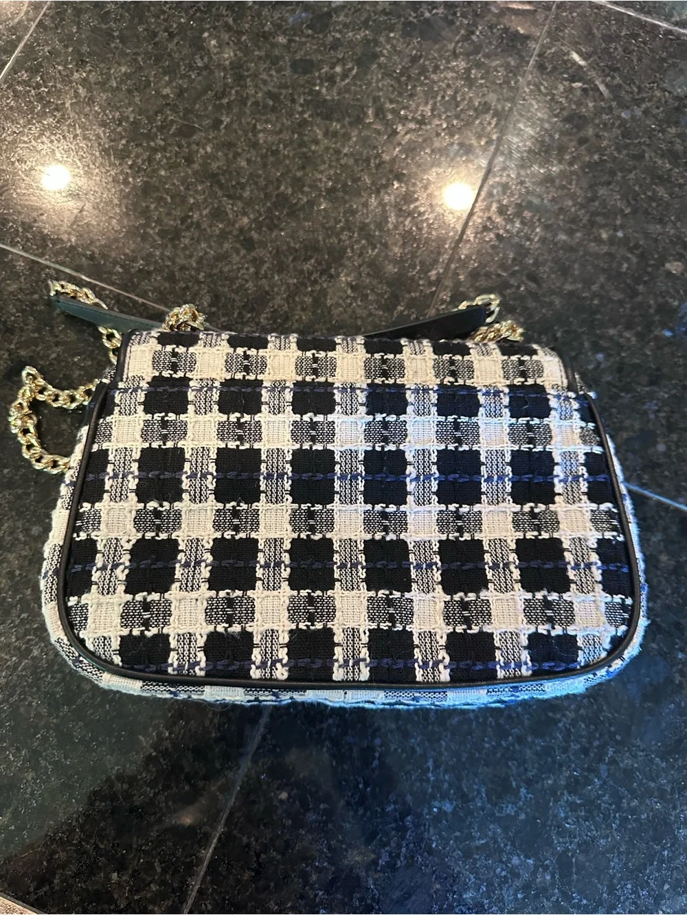 kate spade Black and White Check Tweed Tweed Shoulder Bag with Gold Hardware